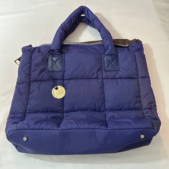 Courage B Handbags - Courage B Blue Puffy Quilted Tote Bag with Gold Tone Logo Charm